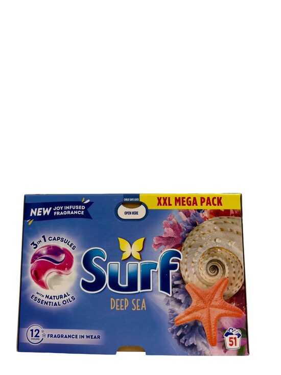 SURF veļas mazgāšanas kapsulas 3in1 visai veļai 51 gab. – Deep Sea